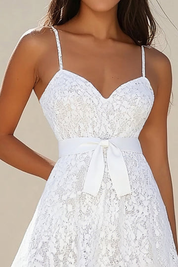 Dentelle Une Ligne Spaghetti Blanc Bretelles Robe De Graduation